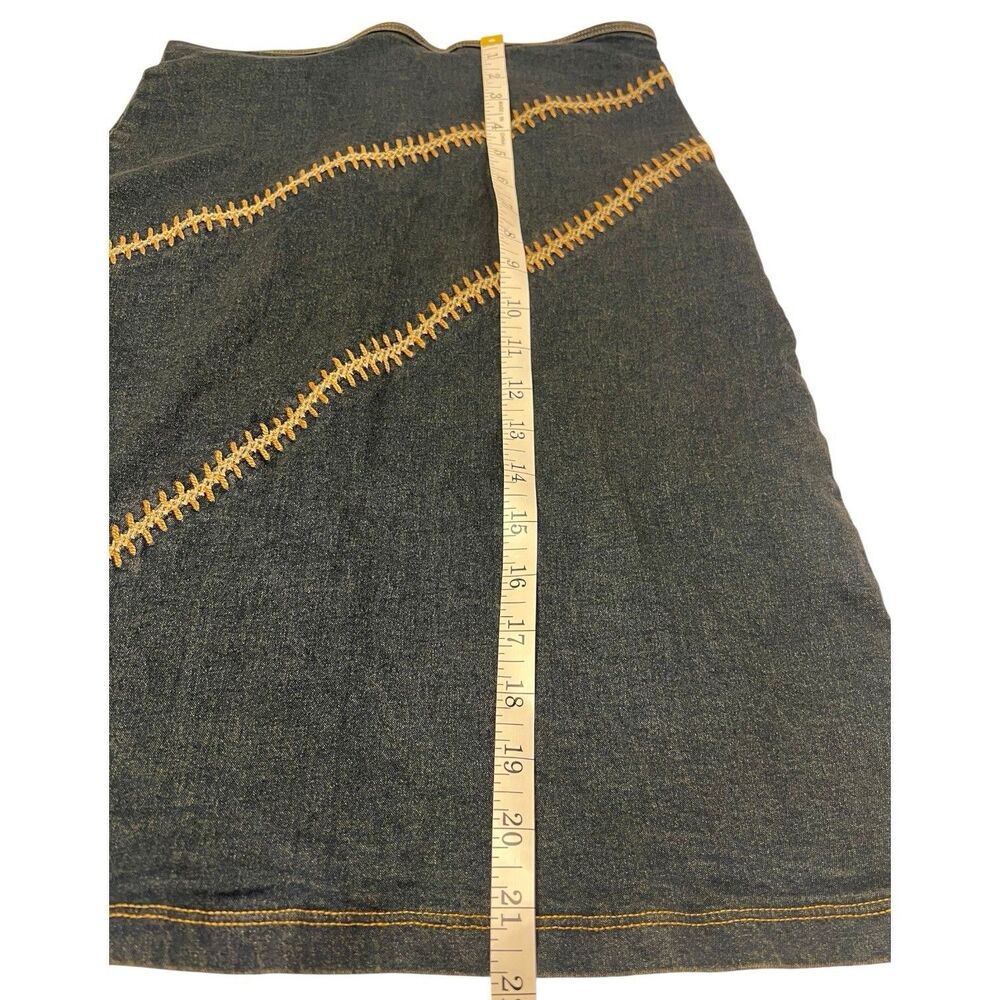 Y2K Denim Midi Skirt Small Fitted Boho Festival Bold Stitching Detail Jean Skirt - Picture 6 of 12